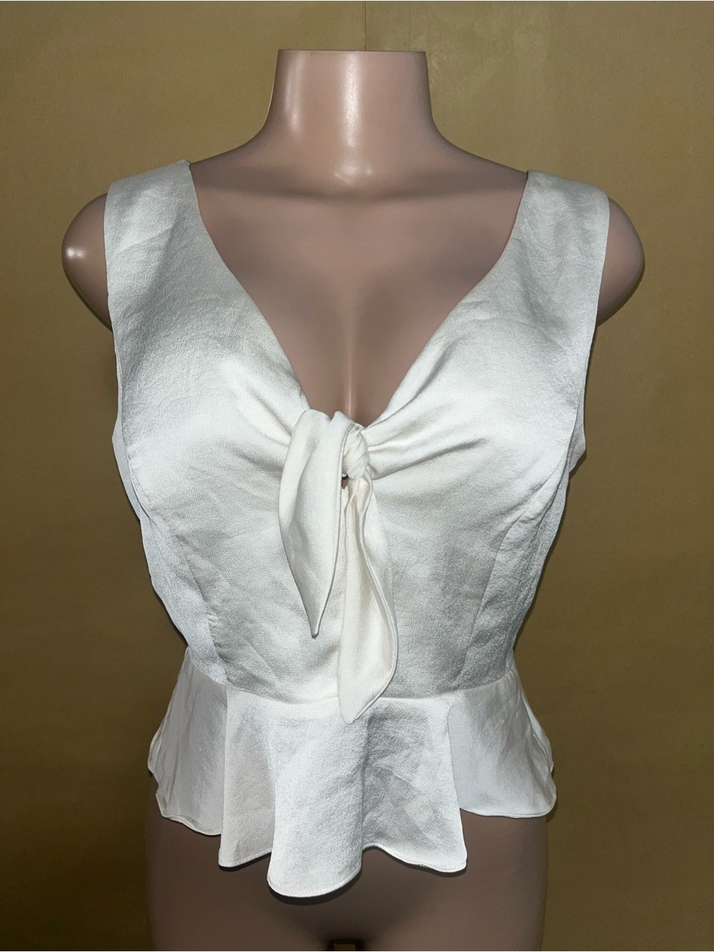 Gianni Bini Ivory Tie-Front Peplum Camisole Top